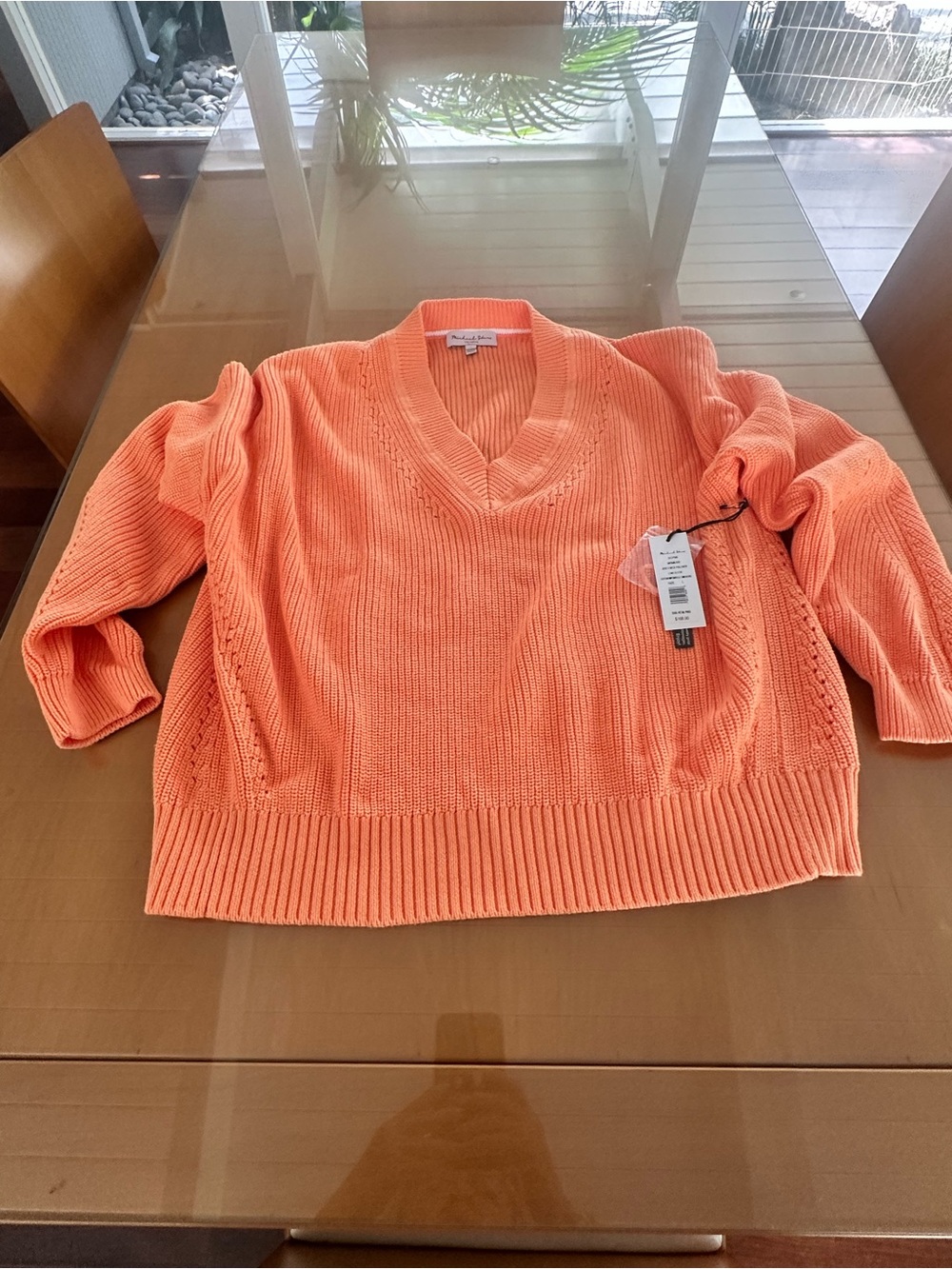 Michael Stars Coral V-Neck Knit Sweater